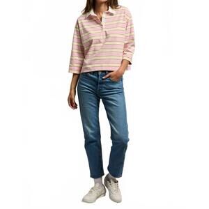 NEW PERFECTWHITETEE daria cotton rugby top in sugar pink stripe